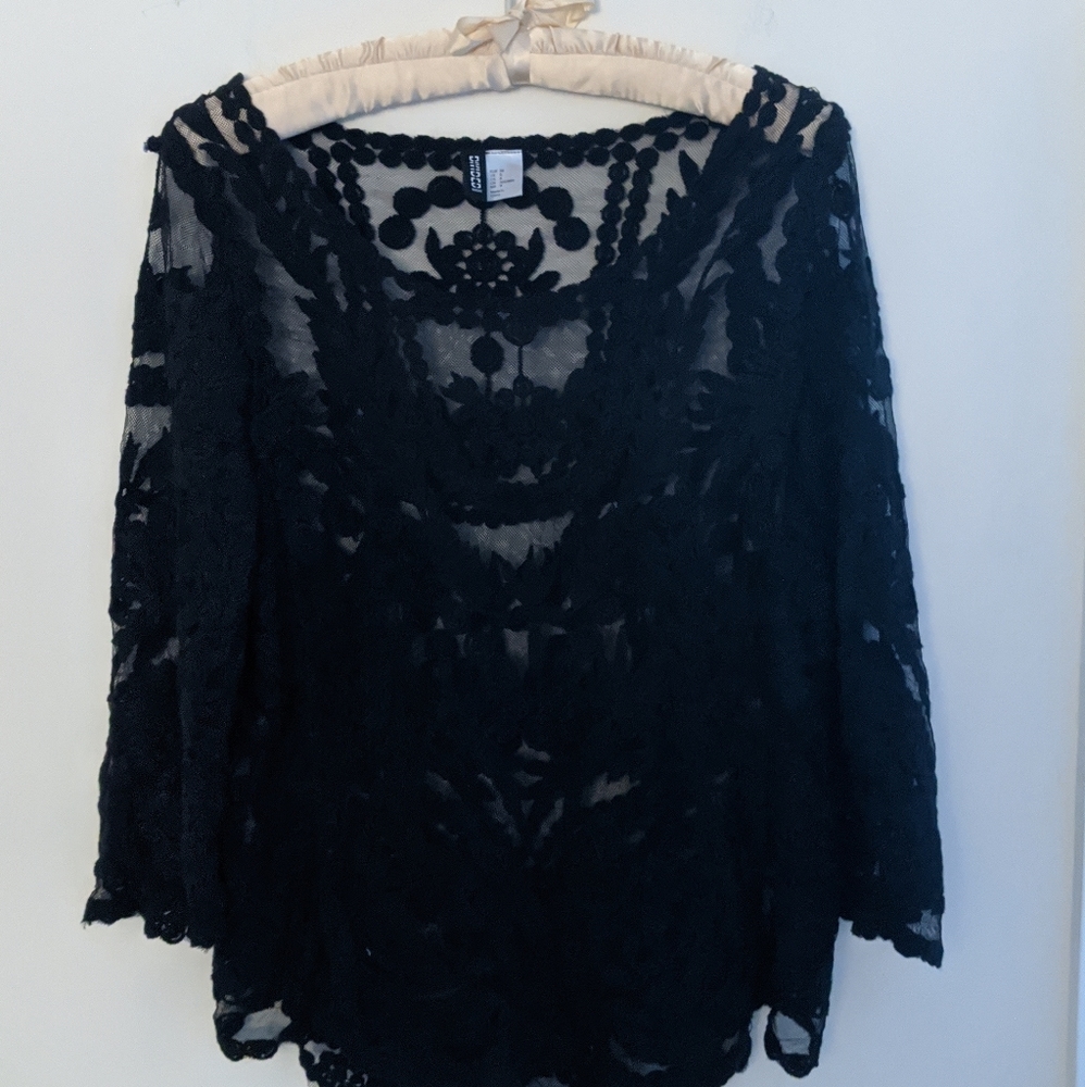 H&M Divided Black Lace Mesh Overlay Top